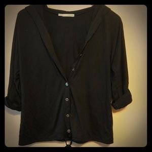 Light button up top with hood and drawstring hem